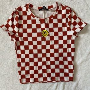 Red and White checkered smiley fitted tee